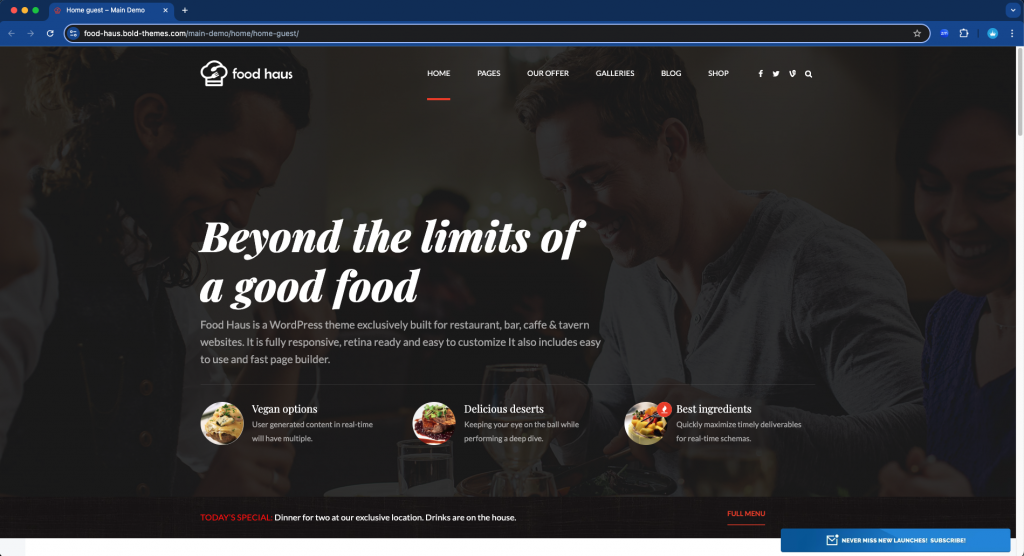 restaurant website wordpress themes - Foud Haus