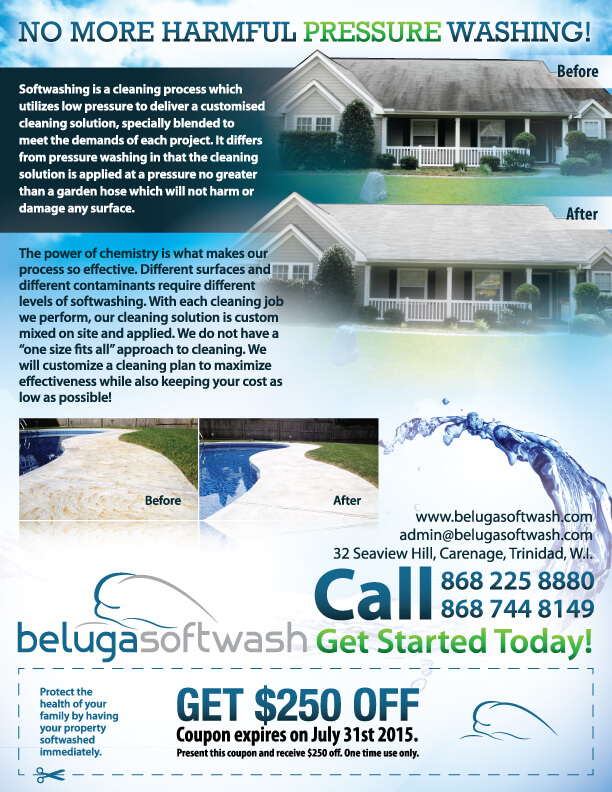 Direct Mail Flyer Advert Artwork Design for Beluga Softwash - Front