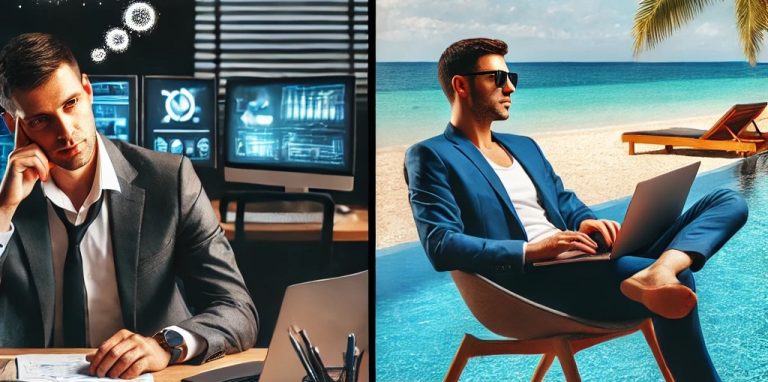 two scenes that represent buying businesses for passive income